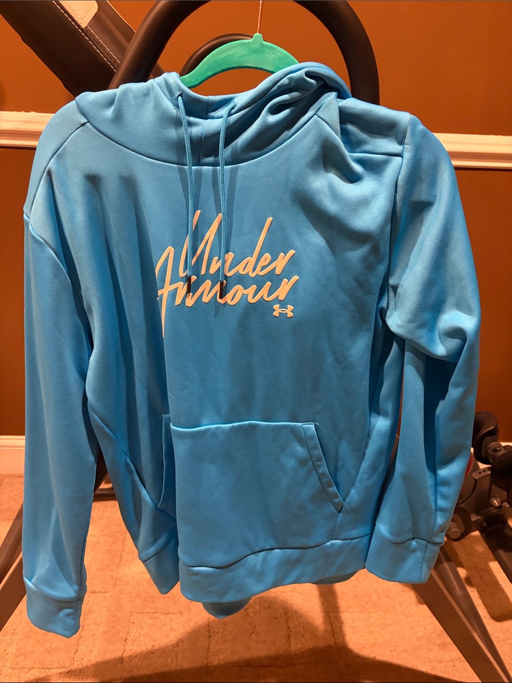 Under Armour Aqua Blue Pullover Hoodie with Script Chest Logo
